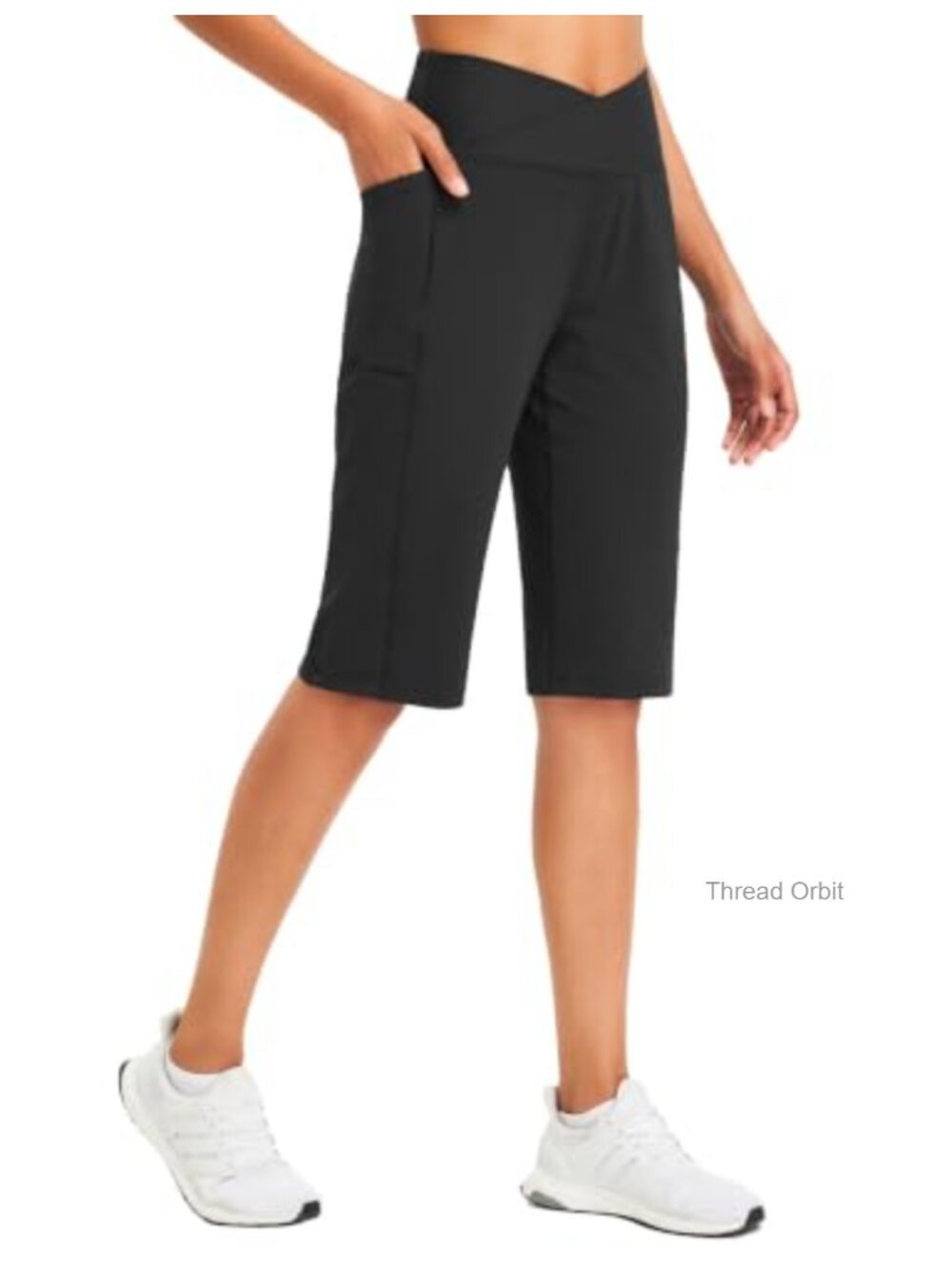14" Bermuda Athletic Shorts High Waisted Knee Length with Pockets Stretch Summer